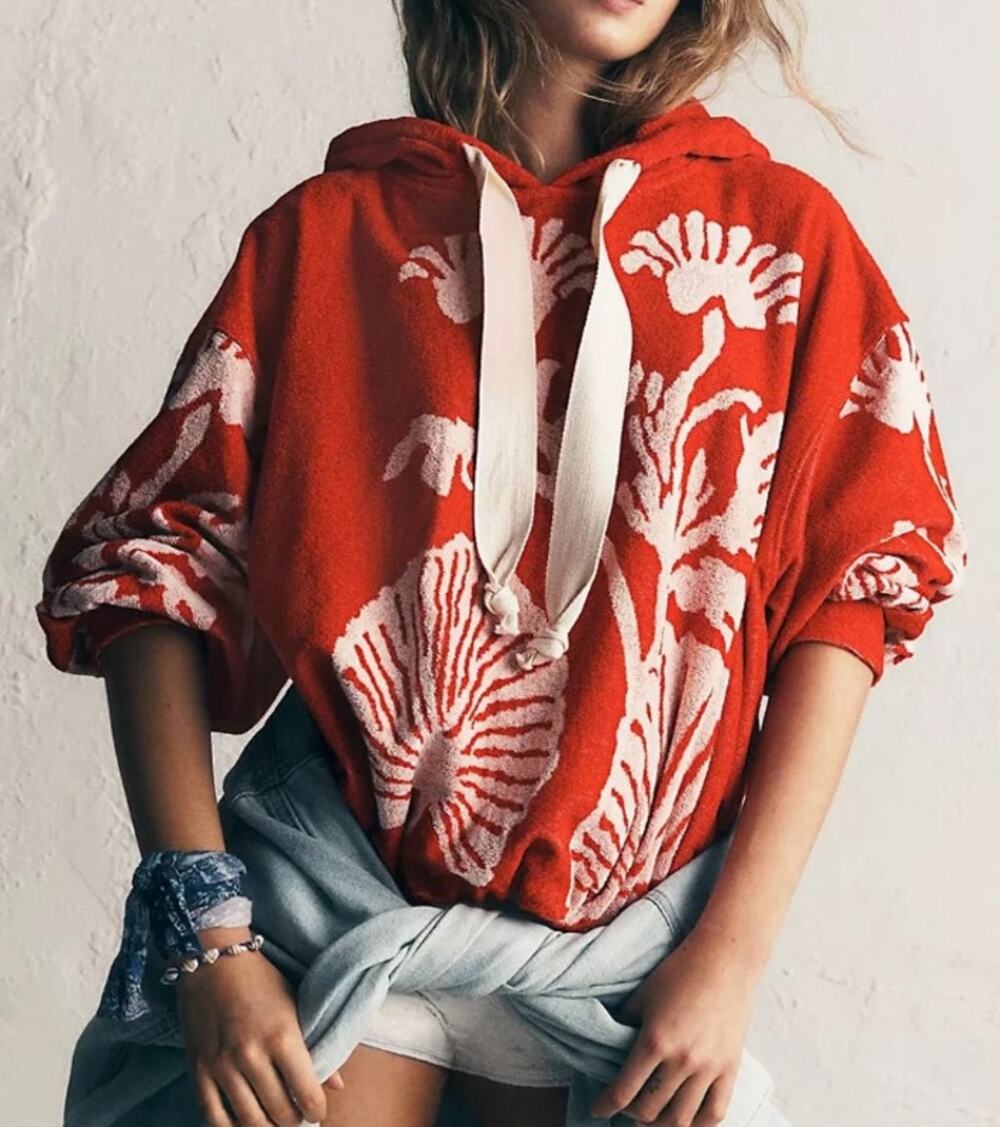 047 NWT Free People Shell Baby Hoodie | Color Cherry Combo | Small
